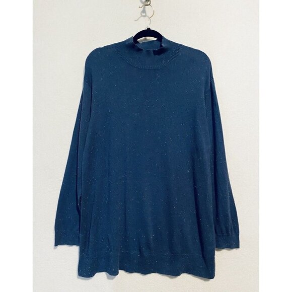 J Jill Sweater Womens Large Mock Neck Tunic Long Sleeve Lightweight Blue Flecked - Picture 1 of 7